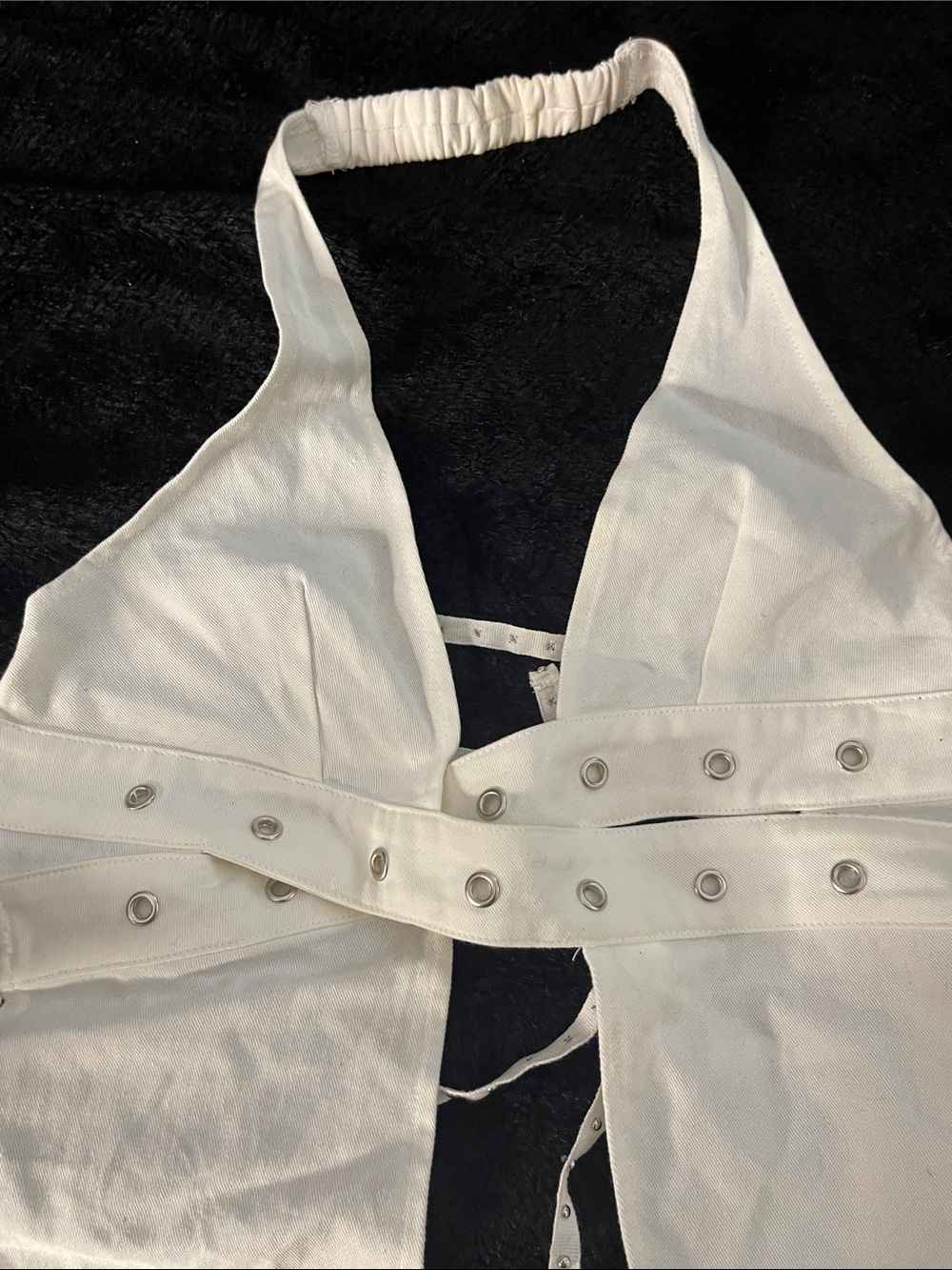 Women’s White Halter Eyelet Detail Crop Top - Picture 5 of 12